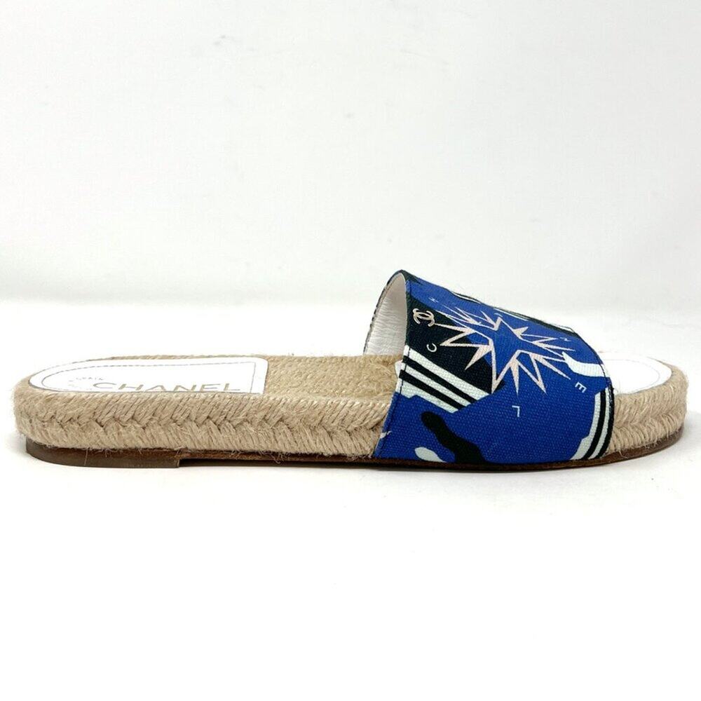 Chanel Cruise Blue Graphic Canvas Espadrille Flat Sandals 38 EU - Picture 3 of 10